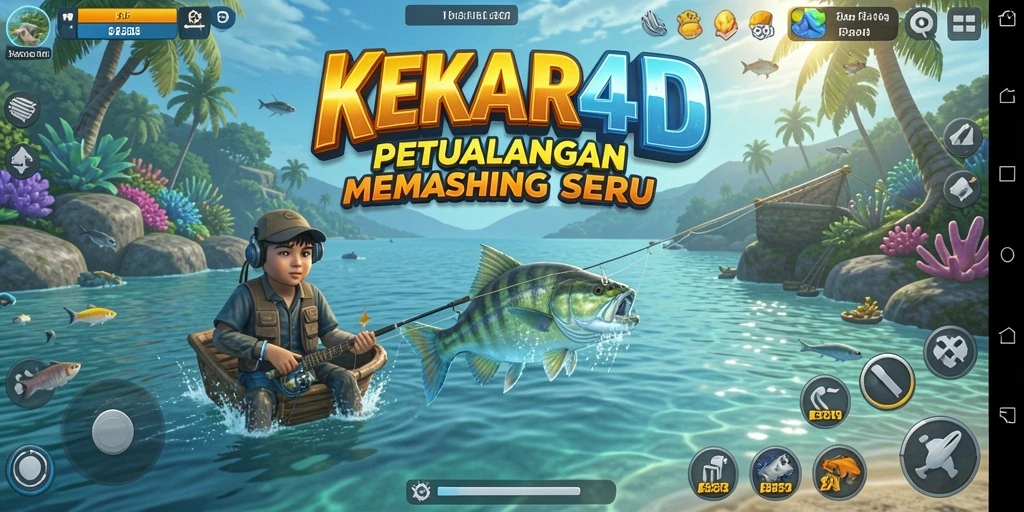 Tampilan gameplay KEKAR4D dengan variasi ikan dan lokasi memancing.