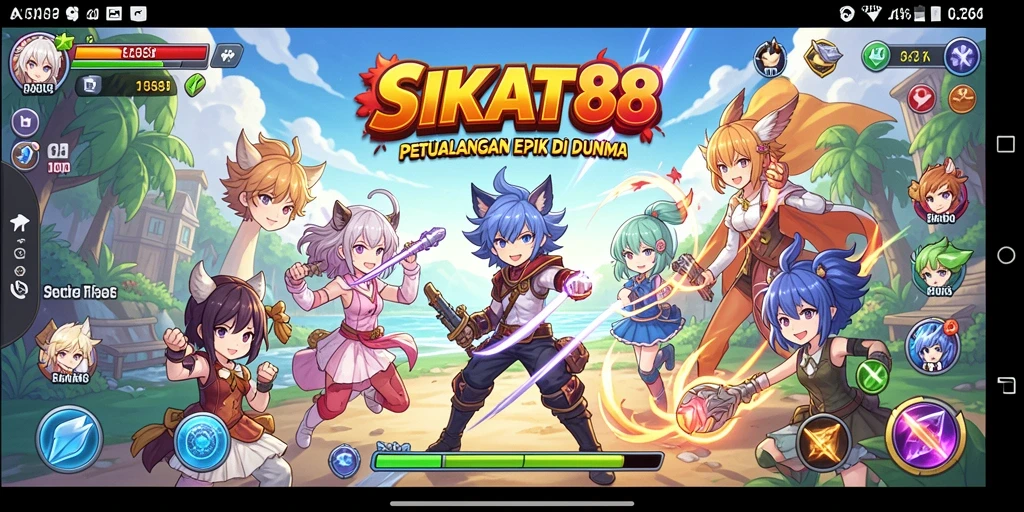 Screenshot utama SIKAT88 menampilkan karakter anime dalam pertempuran dramatis.