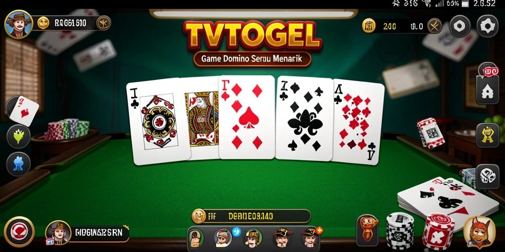 Screenshot gameplay TVTOGEL menunjukkan suasana permainan kartu Domino yang seru.