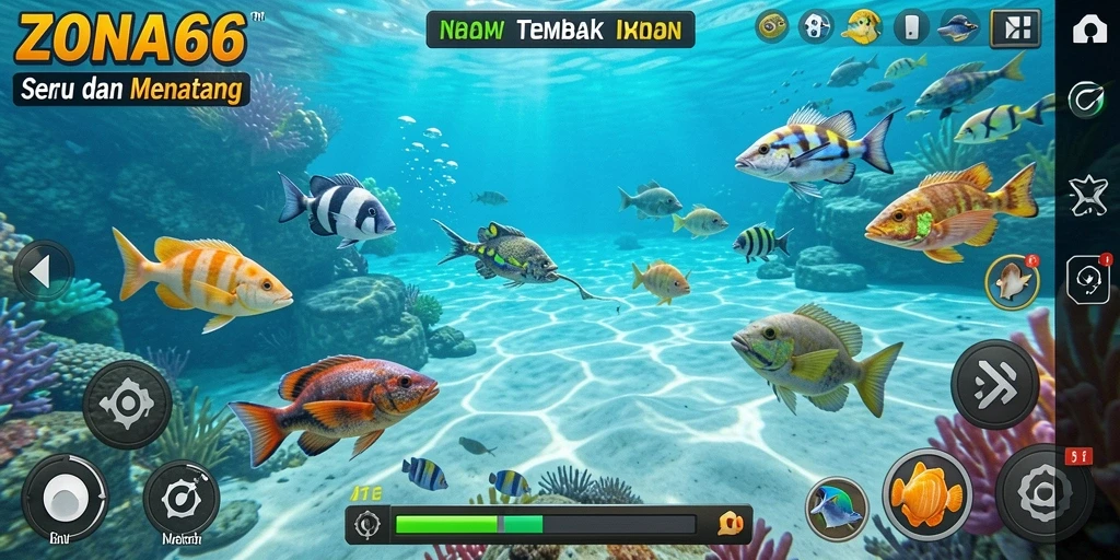Screenshot ZONA66 menampilkan gameplay seru Tembak Ikan.
